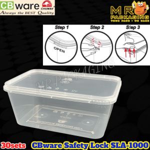 CB SLA 1000ml Safety Lock Rectangular Container With Lid Disposable Plastic Box - CBware Chunbe ware - Plastik Bekas Seal 1000 ml SLA1000 SL A A1000 SLA-1000 [30sets]