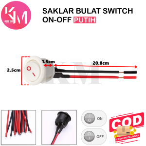 Saklar Switch Bulat On Off 2 Pin Putih Hitam Plus Kabel