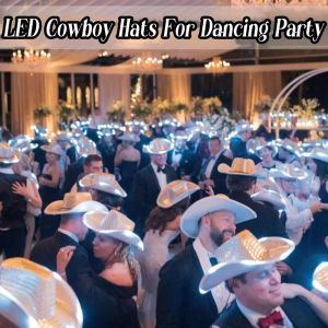 J2UQR3 Luminous Design LED Cowboy Hat Pearlescent Finish Colorful Flashing Glowing Hat Photo Prop  Fit Cowgirl Hat Carnival Party