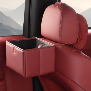 WU552 Leather Foldable Car Trash Bin Waterproof Hanging Car Backseat Storage Box Convenient Portable Car Garbage Bin Car Seat Back