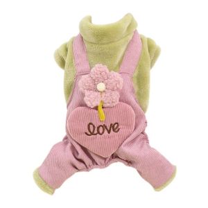 OUTOPEN Soft Puppy Four Legged Strap Pants Flannel Warm Winter Dog Costume Soft Dog Jumpsuit Flower/Heart Dog Thickened Warm Clothes Autumn