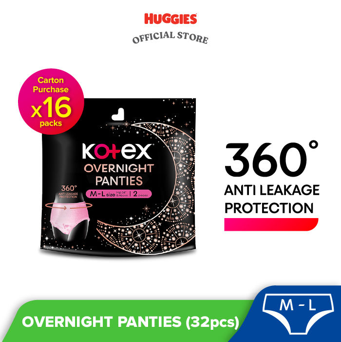 Kotex Overnight Panties ML SIZE 2 pcs (16 packs x 2 pcs) Lazada
