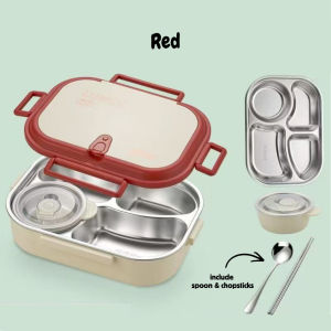 Portable 4 Compartment Lunch Box SUS304 Stainless Steel Bento Box with Anti-Scald Bowl Cutlery Set Leakproof Design