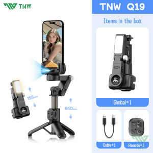 TNW Q19 4in1 Selfie Stick Gimbal stabilizer AI Face/Object Tracking 360&deg Rotation Tripod With Fill light For Vlogging