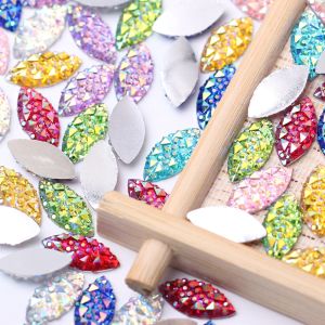 7x15mm No Hole Horse Eye Resin Rhinestones AB Multi Color Silver Back For Phone Car Home Ornament