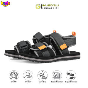 Sandal Anak Laki-laki Geovelli Zaxea Classic Datar Tumit Tinggi Motif Abstrak Warna Netral