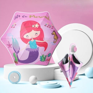 Safety Kids Umbrella With Reflective Strip Cute Rounded Corner Umbrellas UPF50+ Anti-UV Sun Rain Parasol