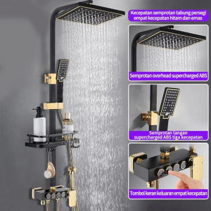 4 In 1 Hitam Emas Kamar Mandi Shower Set dengan Semprot Faucet Sprayer/Kamar Mandi Shower Rod Set/Panas dan Dingin Stainless Steel Kamar Mandi Set