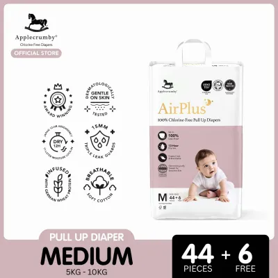 Applecrumby AirPlus 100% Chlorine-Free Medium Pull Up Diapers (5KG - 10KG) 50PCS