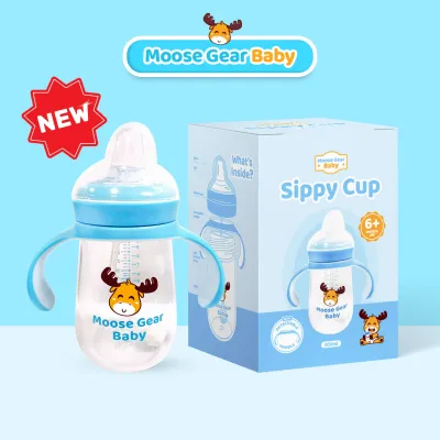 Moose Gear Baby Sippy Cup Bottle Blue with Handle 300ml Anti Colic Feeding Bottle for Baby Infants Premium