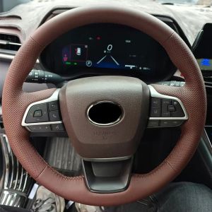 Kaly Zrainsun Customized Car Steering Wheel Cover For Toyota Grevia 2026 Edition Brown Perforated Leather Hand Stiching Interior Diy R6P8Q