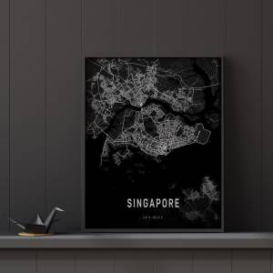 New Designed Singapore City Street Road Map Print Black and White City Map Poster Wall Art Canvas