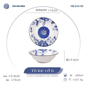 TÔ LOE GỐM SỨ CAO CẤP HỌA TIẾT PHÚC MÃN ĐƯỜNG – ĐỦ SIZE ( CỠ 678 )