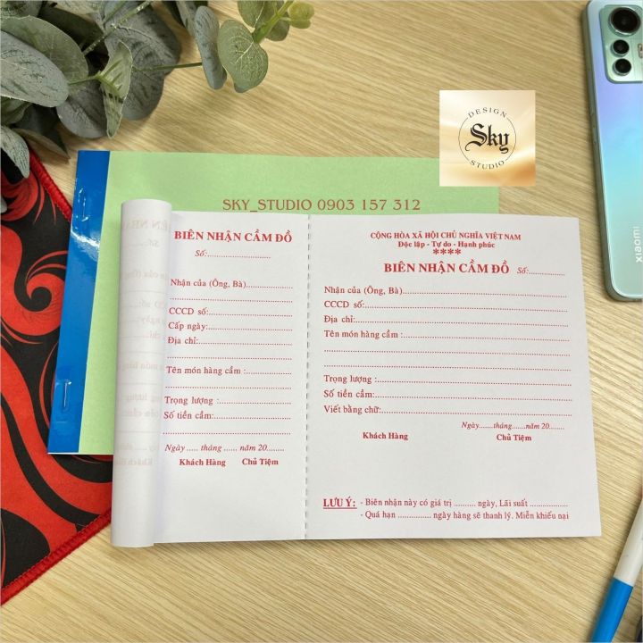 Biên nhận cầm đồ loại 1 liên - 100 tờ/quyển