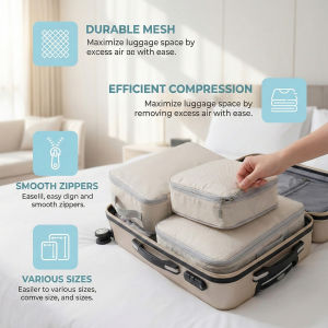 Foldable Travel Packing Cubes 4-Piece Set with Compression Design for Easy Packing and Unpacking in Durable Fabric