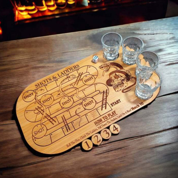 Norkee Wood Game Mats Adult Party Games Thick Wooden Shots Ladders Drinking Game with Shot Glass