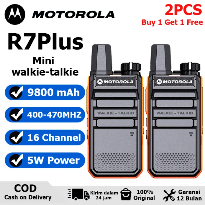 【2 PCS】Motorola R7 Walkie Talkie 10KM Mini Portable Waterproof 5W 5800mAh UHF pager intercom radio audio outdoor indoor