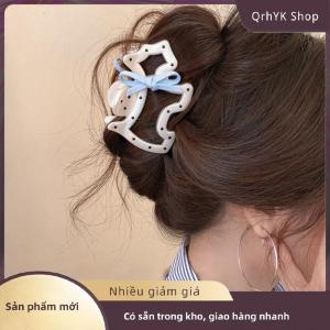 Hàng có sẵn✨ Trắng Polka Dot Dog Bow cá mập Clip thanh lịch lớn tóc vuốt đơn giản phong cách Hàn Quốc thời trang tóc phụ kiện
