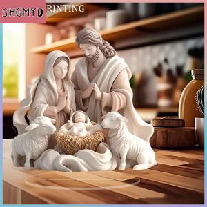 【SHGMYD】 2026ใหม่การประสูติของพระเยซูคริสต์วันเกิดฉากคริสต์มาสตั้งโต๊ะกลางโต๊ะ2D อะคริลิคแบนสำหรับตกแต่งบ้านสำนักงานตกแต่งงานปาร์ตี้