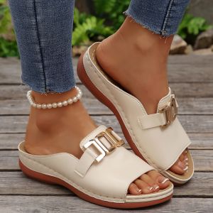 [Free Shipping] WomenS Wedge-Heeled Thick-Soled Sandals 2026 New Style Plus-Size Casual Fashionable With Metal Buckles And A Fish-Mouth Design