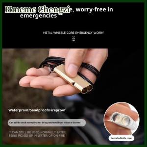 Hmeme Flat Aluminum Alloy Double Tube Whistle Professional With Rope Portable Outdoor Survival Whistle Tool