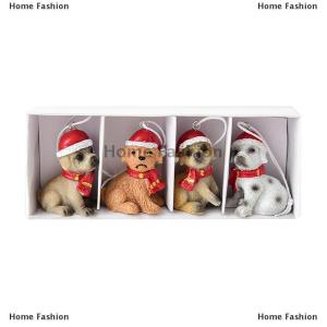 [COD] Home Fashion Mini Resin Christmas Tree Ornaments Set Santa Elk Dog Cat House Pendants With Hanging Rope 4 Pack Classic Holiday Decor
