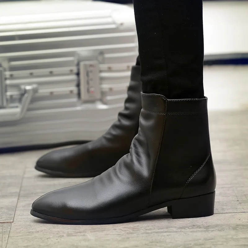 Style Chelsea Boots 2021 2021 Leather Boots Men High Zip Top