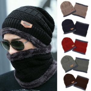 Hat + Scarf Men Women Warm Hat Baggy Hats Mask Winter Skullies Gorras Beanies Hot Knitted Scarf
