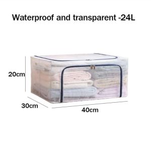 【buy more save more】110L Large Capacity Transparent boxFoldable Storage Box for clothes PVC Nylon Waterproof and moisture-proof Sundries Organizer box Stackable megabox With Steel Frame Dual Zipper