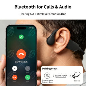 Bone Conduction Hearing Aid Independent Left Right Ear Volume 5 Levels Each Bluetooth Magnetic Charging 8H Battery