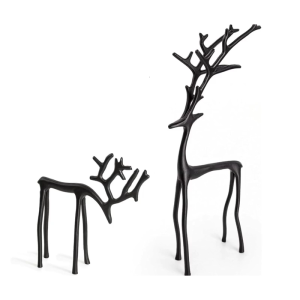 Set of 2 Artistic Black Reindeer Sculpture Metal Animal Figurines Home Decors Piece For Seasonal Or Everyday Display