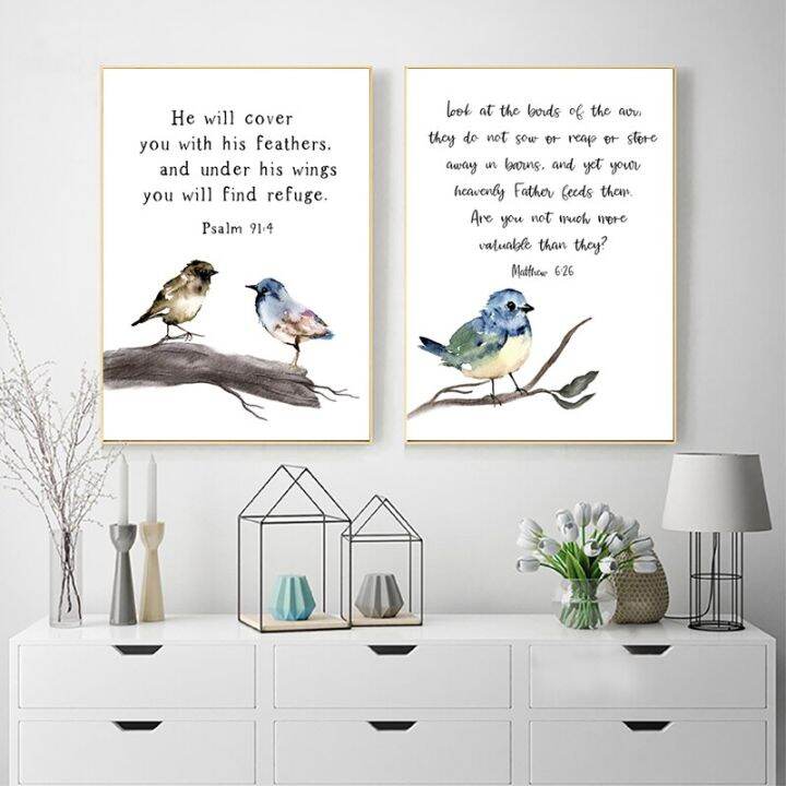 Birds Bible Verse Art Print Christian Gifts Scripture Poster Matthew 6: ...