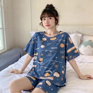Summer Women Loungewear Cute Cartoon Print Short Pajama Set for Home & Outdoor