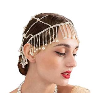 for Head Chain Boho Headband Pearl Tassel Chain Hair Band Bridal Wedding Halloween Hair Headpiece for Wo