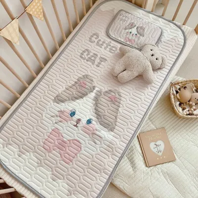 Latex Ice Silk Baby Crib Mat and Toddler Bed Mattress Topper Pad 60 x 120cm Buckwheat Hulls Pillow