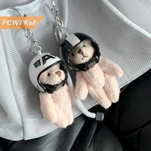 【PCWFKef】 Đáng yêu helmeted gấu Charm Móc Khóa Y2K sang trọng trang trí mặt dây chuyền xe Keyring Ba lô trang trí túi Charm Trang sức