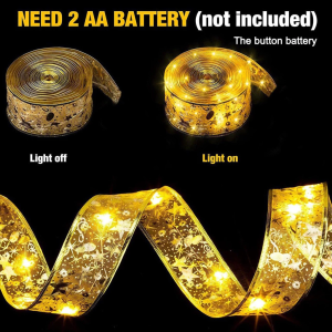 2026 LED Christmas Tree Ribbon Lights DIY Lace Bows String Lights Fairy Lights Battery Operated Double Bronzed Luminous Gift Ribbon Lights for Hari Raya & Party Decor