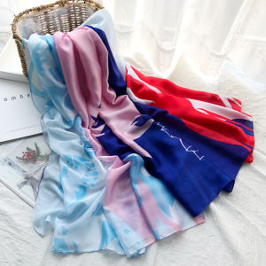Summer Travel Vacation Sun Protection Silk Scarf for Women   Printed Ice Silk Gauze Shawl Mid-Length Scarf Beach Scarf