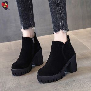 katerina fashion Korean Plain Zipper Boots Shoes Heeled For Women #K-8
