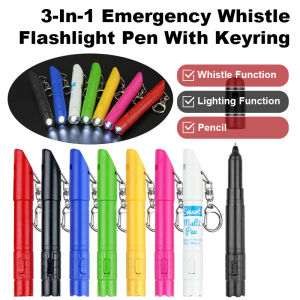 Field Ballpoint Pen with Lanyard Flashlight Whistle Camping Pen Ballpoint Pen with Led Lights