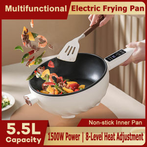 [Ready Stock] New Electric Frying Pan 5L Large Capacity Electric Cooker 1500W Hot Pot Non Stick Frying Wok Pan Rice Cooker with Steamer