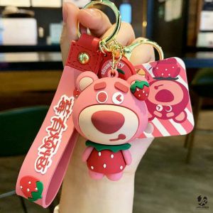 Gantungan Kunci Lucu 3D Bunny Lotso Strawberry + Tali Lotso & Mini Strawberry + Kaitan Keychain Tas Key Chain Disney Karakter Kartun Gantungan Kunci Motor Mobil Rumah Bag Hadiah Gift Souvenir Ultah Ulang Tahun
