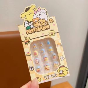 TT38 Kids 12pcs Cute Sanrio press-on Nail set self-adhesive artificial nail stickers detachable children makeup toy Kuromi Melody