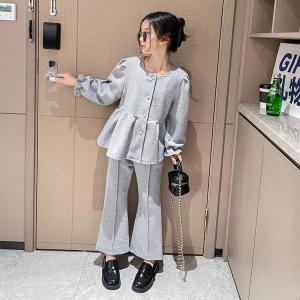 Setelan Anak Perempuan Import Polos Model Blouse Balon Lengan Panjang Kancing Kulot Scuba Terbaru
