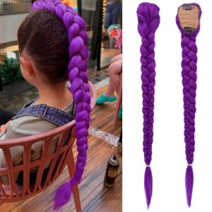 CRUSHES ถักสังเคราะห์ วิกผม Kpop Demon Hunters ทรงผม DIY พร้อมคลิป หางม้าผมสีม่วง สร้างสรรค์ อนิเมะสไตล์ ทรงผมชุดรูมิ ของขวัญ