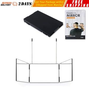 【Black Trifold Mirror】Adjustable and Portable 3 Way Mirror Trifold Mirror for Self Hair Cutting and Styling DIY Haircut Tool Beauty Tools Real Glass Trifold-Mirror