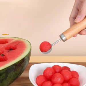 DIANA Stainless Steel Melon Baller Wooden Handle Salad Spoon Multifunctional Fruit Scooper Fruit And Vegetable