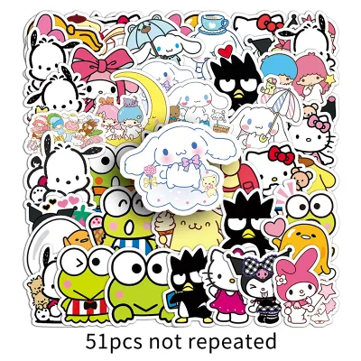 51PCS Cute Q Version Sanrio Graffiti Stickers For Helmet Bicycle Hand Account Pencil Case Decals