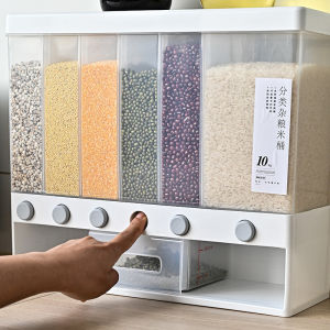 10Kg Wall-Mounted Rice Storage Box Dry Food Cereal Grain Dispenser Classification Metering Rice Bucket Automatic Storage Container Box