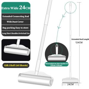 TROPIHOME Lint Roller Mop Adjustable Length Sticky Lint Roller Dust Remover for Pet Hair Dust and Carpet Furniture Cleaning